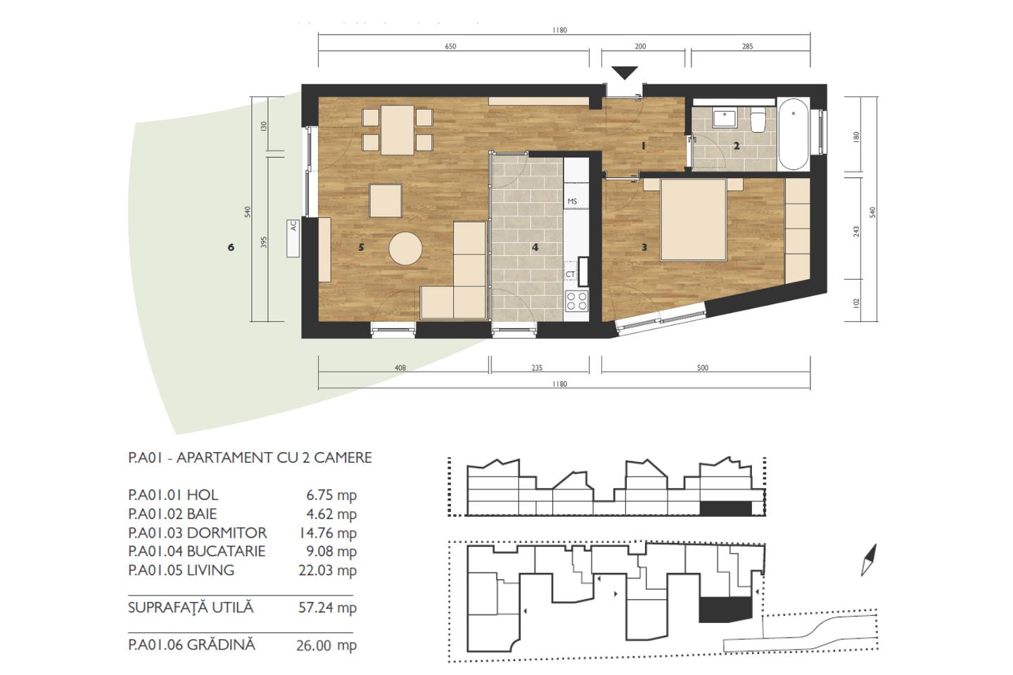 Apartament 2 camere, parter, PA01